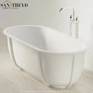 Ванна свободностоящая CUNA на белом металлическом каркасе белая