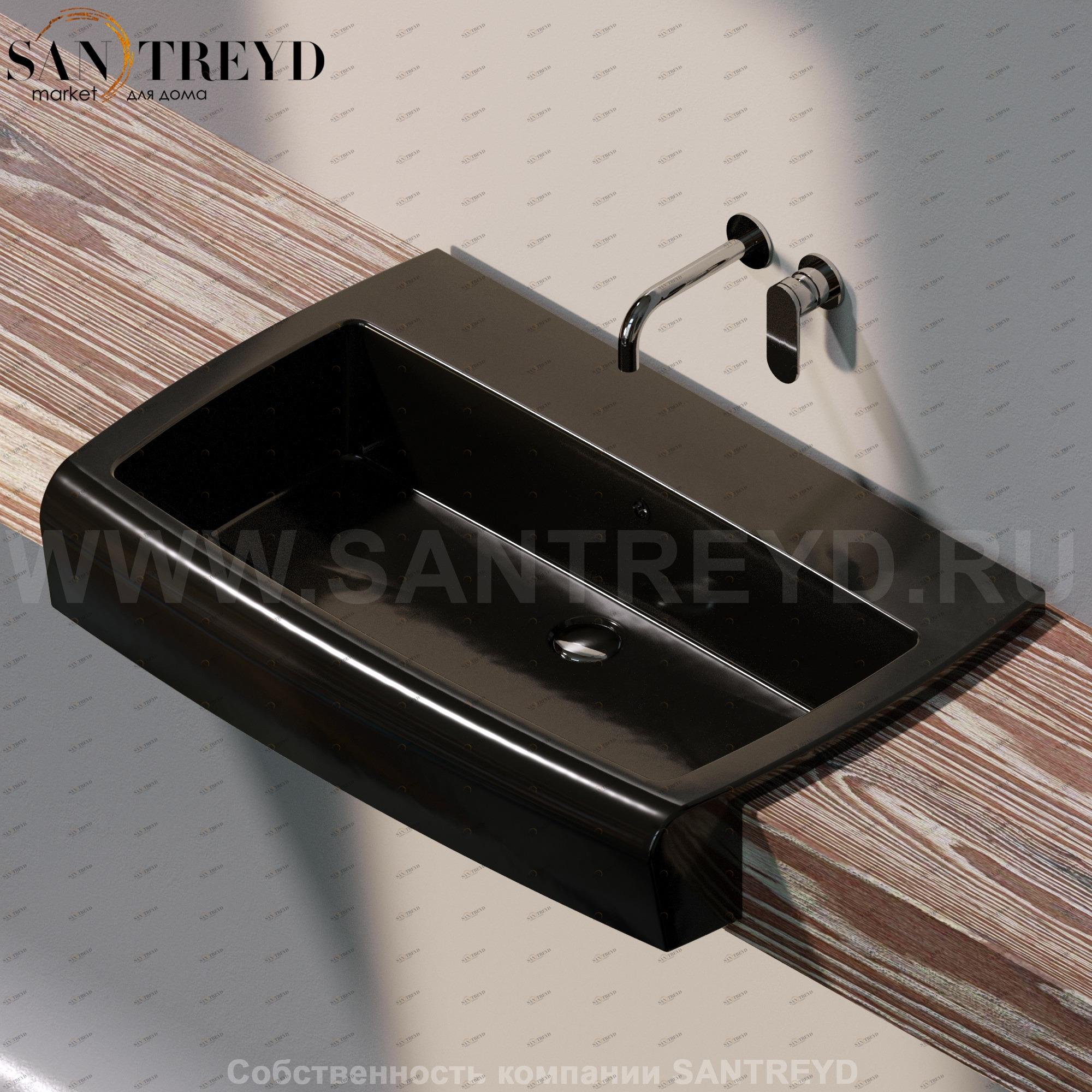 UNA90L.9017 Полувстраиваемая раковина консольная 50 см черная Flaminia Una Ceramica Flaminia UNA90L9017