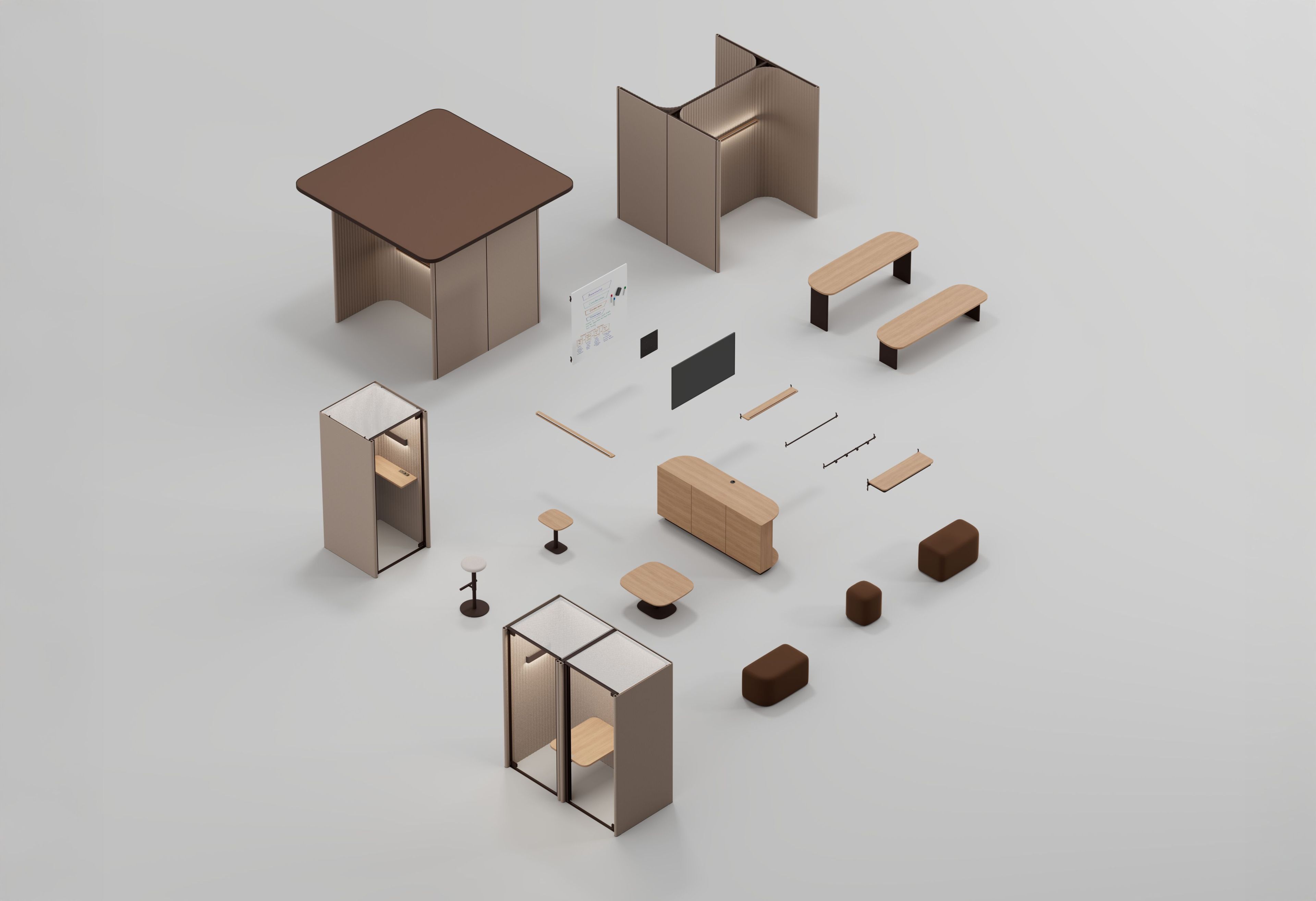 Акустическая офисная кабина со столом Kettal Pi ARCH-00025584 - Вид №1