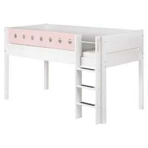 Кровать Flexa White с лестницей, 200 см, белая с розовым