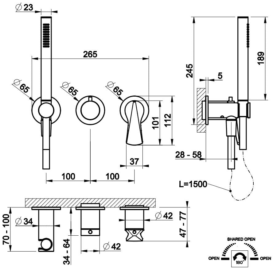 Хромированный латунный смеситель для душа с ручным душем Gessi вентилятор ARCH-00013418