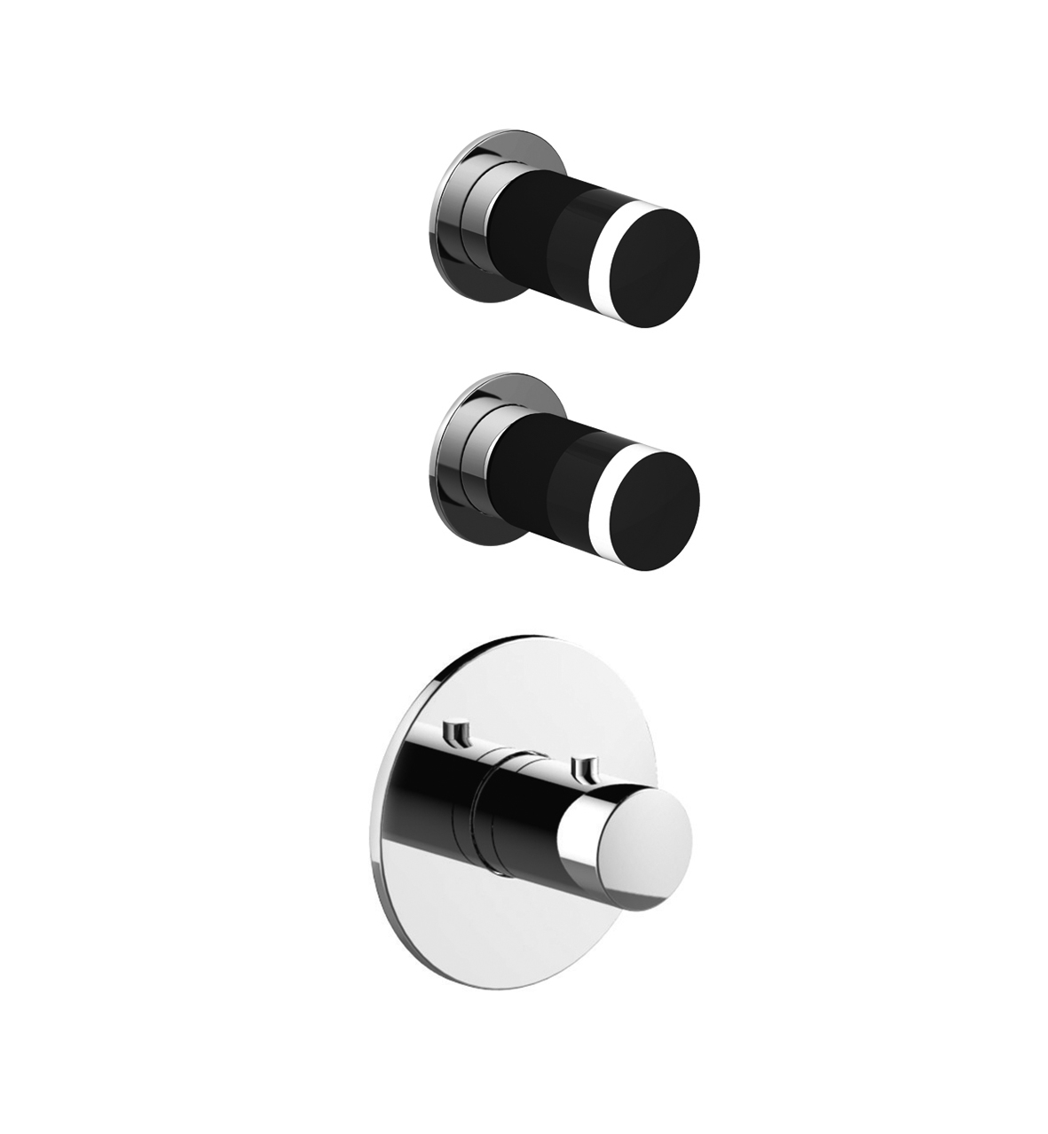 S302SB+6002A  Термостатический встраиваемый смеситель для душа, 3/4''2 выпуска 3/4'' без ручек наружная часть включает ручку регулировки температуры впуски 3/4'' Звукоизолированные ручки заказываются отдельно, см. раздел ''Ручки'' Fantini Rubinetti NICE