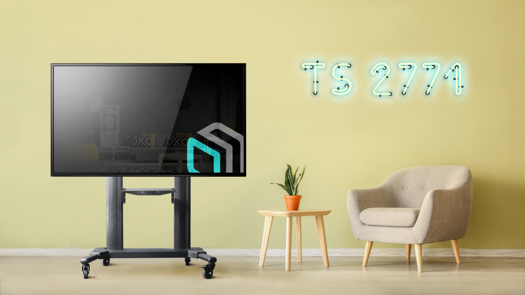 TS2771 BLACK Мобильная стойка на 1 тв/ 42-80" от 200х200 до 700х400, макс нагр 45.5кг, высота 950-1600мм, регулировка полки по высоте, кабель канал внутри столбов, черная ONKRON Santreyd  - Вид №7