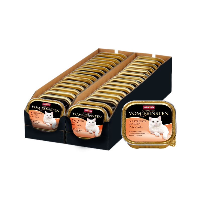 ПР0020562*32 Корм для кошек Vom Feinsten для кастрированных кошек индейка, лосось конс. (упаковка - 32 шт) Animonda 