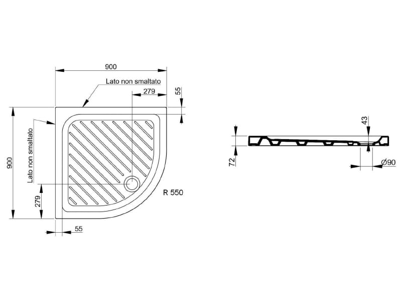 Керамический нескользящий угловой поддон для душа Ceramica Dolomite Gemma2 ARCH-00000740 - Вид №1