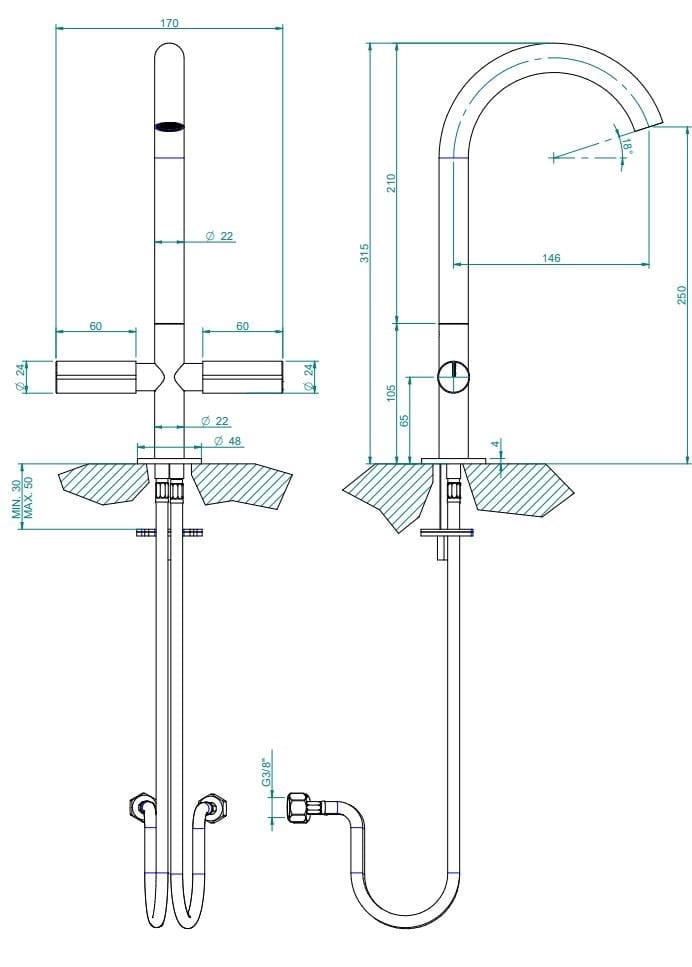 Смеситель для кухни из нержавеющей стали с одним отверстием Zazzeri Z316 ARCH-00089788 - Вид №2