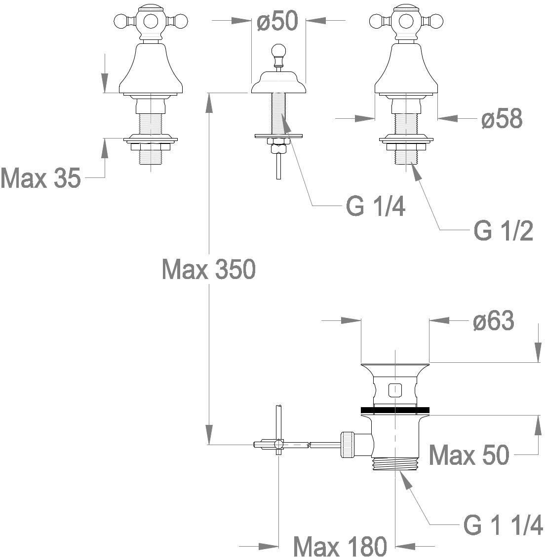 Fir Italia Смеситель для биде с 3 отверстиями Melrose 22 2220215 - Вид №1