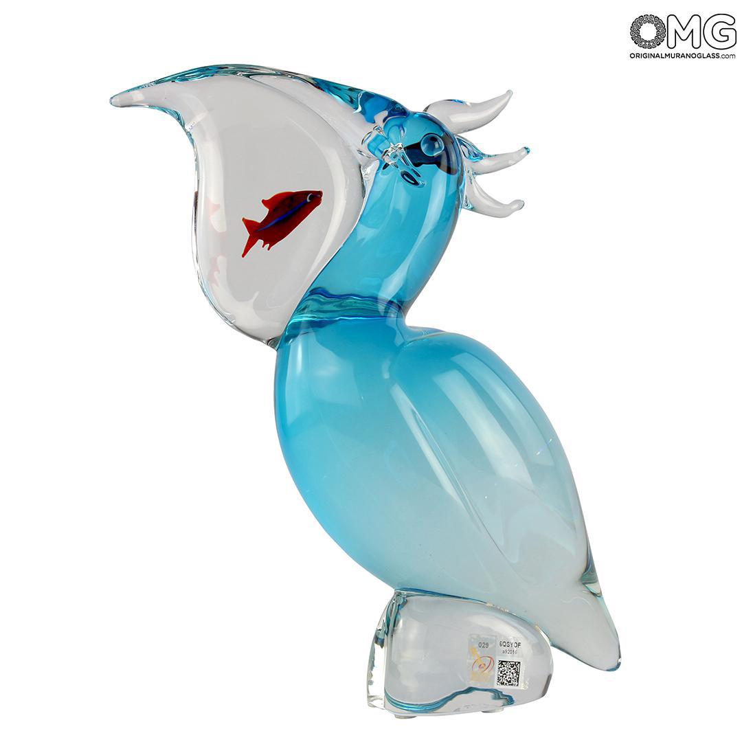4354 ORIGINALMURANOGLASS Скульптура Пеликан с рыбой - соммерсо - муранское стекло OMG 19 см  - Вид №1