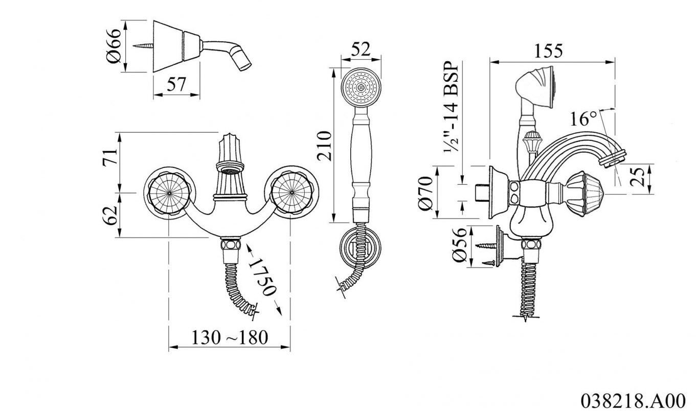 Bronces Mestre Смеситель для ванны на 2 отверстия с кристаллами swarovski® Indica sun-id-1435050 - Вид №1