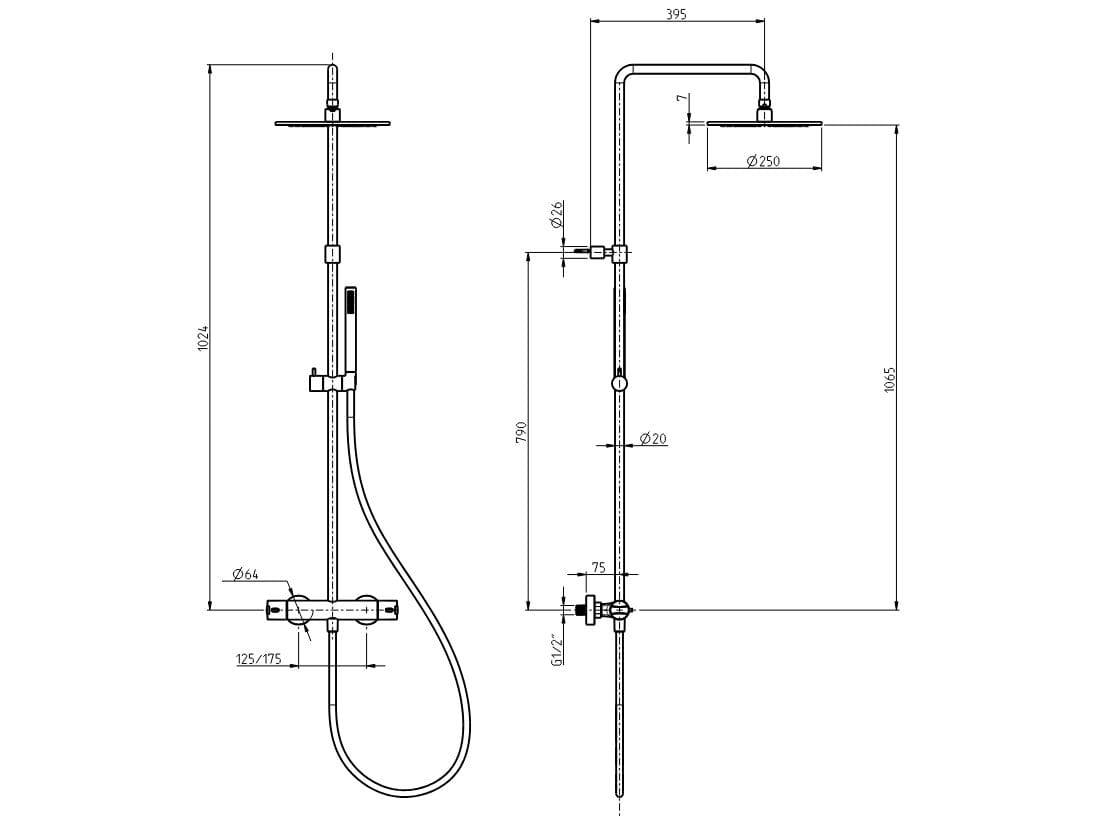 Термостатическая настенная душевая колонна с ручным душем Rubinetterie Frattini душевые колонны ARCH-00117861 - Вид №2