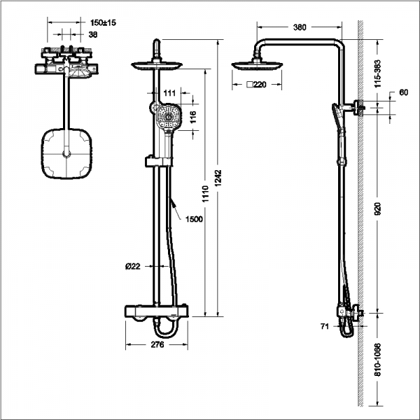 Душевой гарнитур с термостатом RAEL F999153C-A bravat - Вид №1