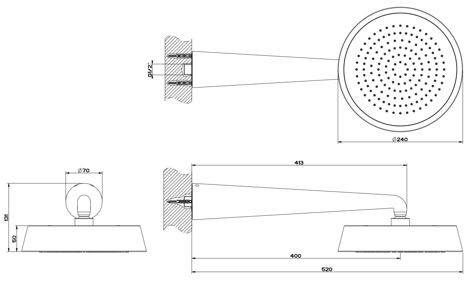 Хромированная латунная настенная душевая головка с кронштейном Gessi конус ARCH-00015795