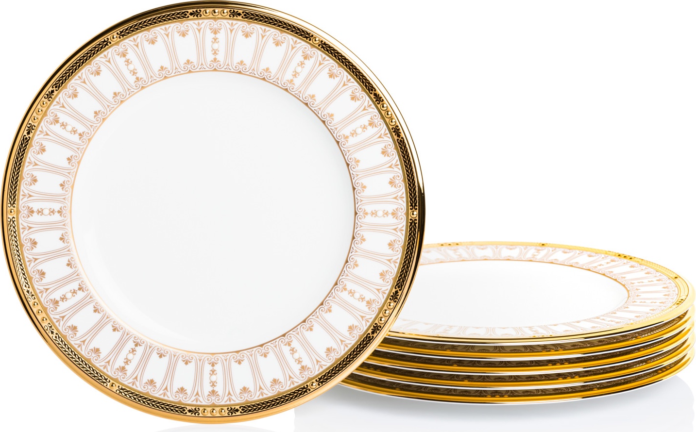 10654841 Noritake Набор тарелок акцентных Noritake "Чатлайн, золотой кант" 24см, 6 шт Фарфор костяной 