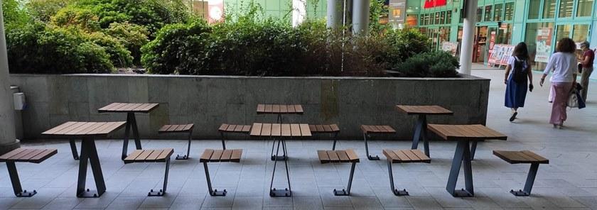 Euroform W Квадратный деревянный стол для общественных мест со встроенными стульями  1430, 1435  - Вид №2