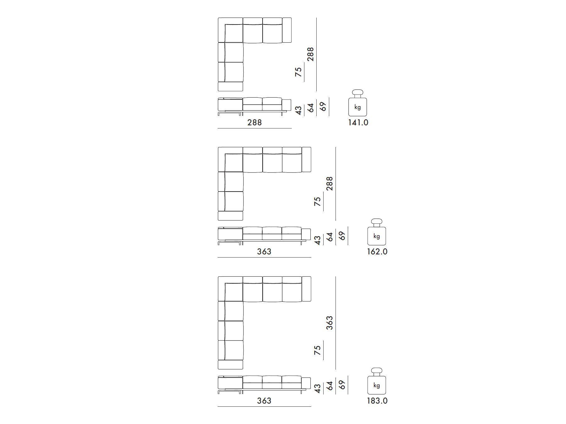 Съемный угловой диван из ткани Kartell LARGO ARCH-00058298 - Вид №2