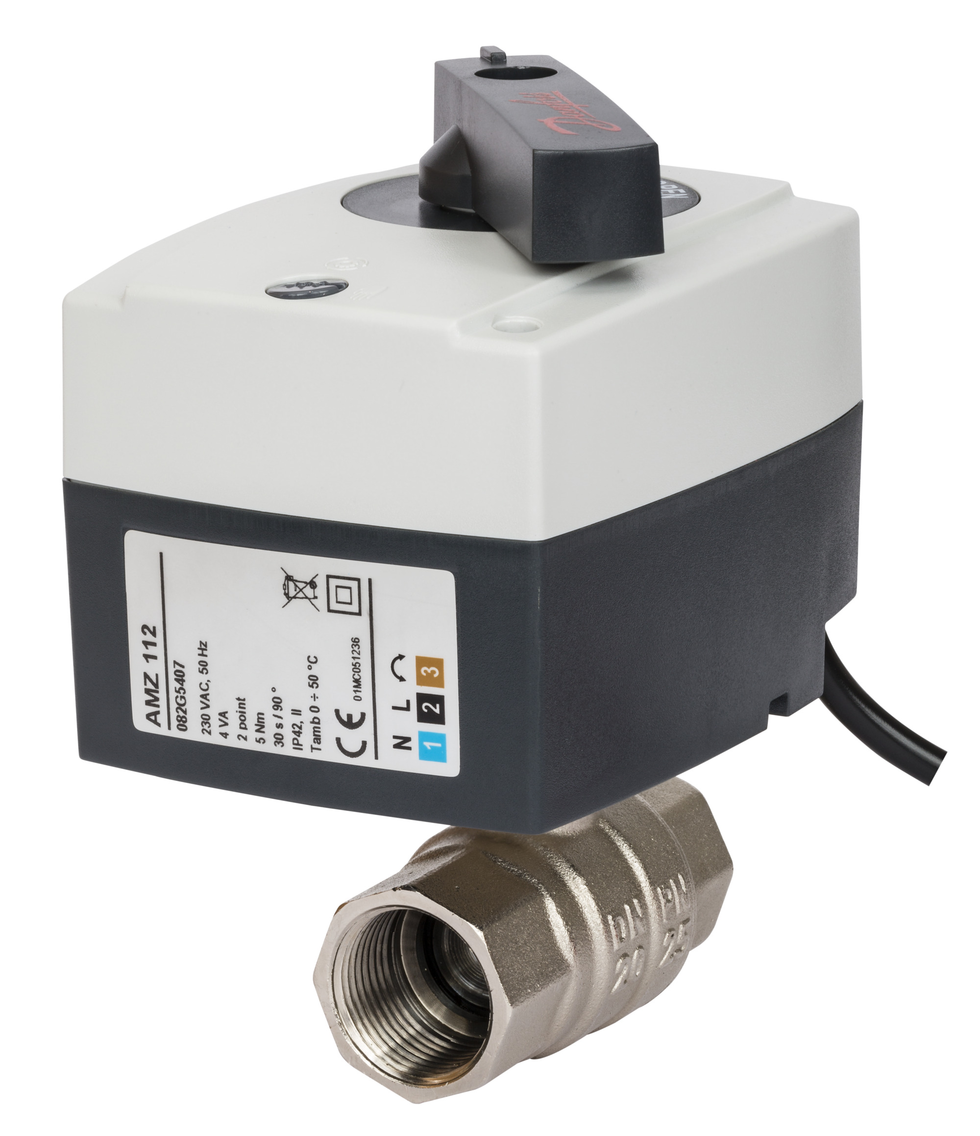 Danfoss Клапаны двухпозиционные шаровые с электроприводом AMZ 112 — проходной, AMZ 113 — трехходовой AMZ 113 кран шар 2х поз Ду32 э/п 24В 082G5415  - Вид №2