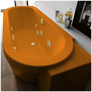 Ванна Gruppo treesse Playa V818B-SX-OZ оранжевая с золотой фурнитурой и гидромассажем и дезинфекцией овальная угловая пристенная левая