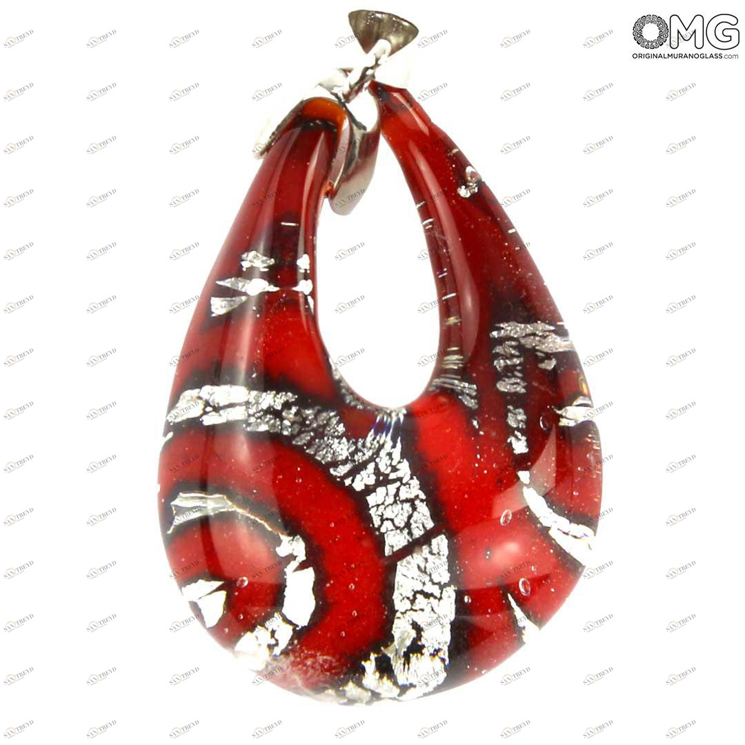 4018 ORIGINALMURANOGLASS Красная подвеска-капля с серебром - муранское стекло OMG 4 см 