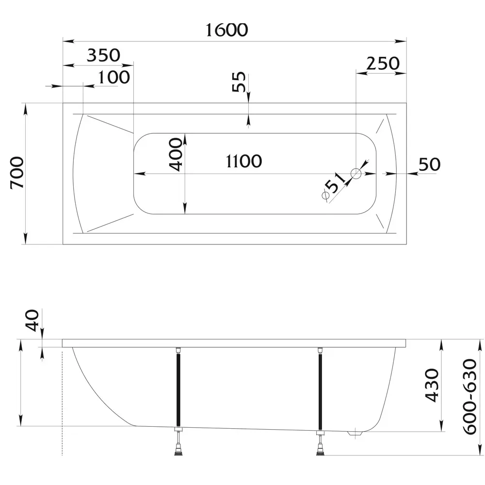 100Acryl Ницца — акриловая ванна с анатомической спинкой 160×70 см 83240772 У99326 STLM-0039836 - Вид №10