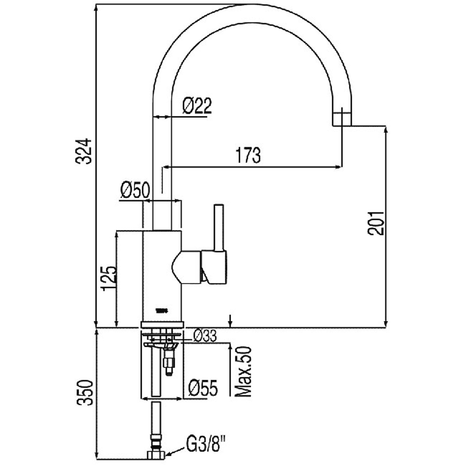 Смеситель для раковины LEX-ALP с одной ручкой и боковой ручкой-20340301 TRES - Вид №1
