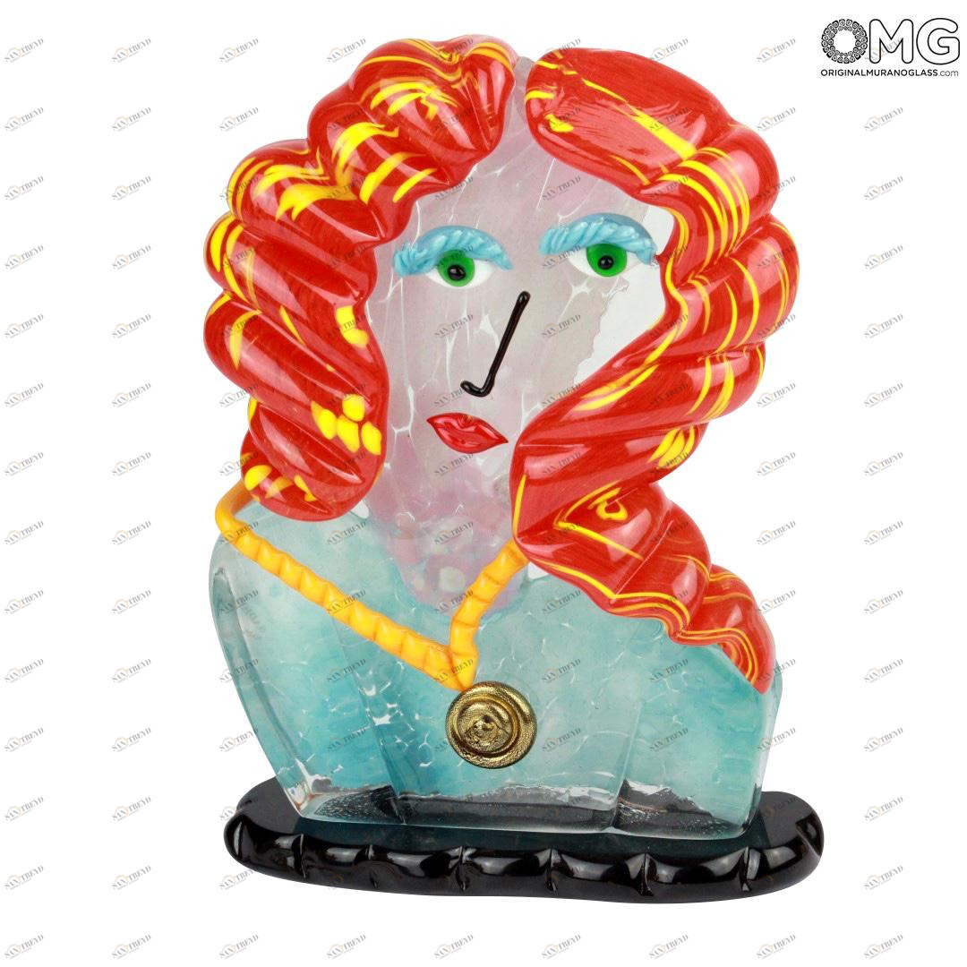 1812 ORIGINALMURANOGLASS Скульптура Голова женщины с рыжими волосами - современное абстрактное искусство - муранское стекло 7 см PICASSO