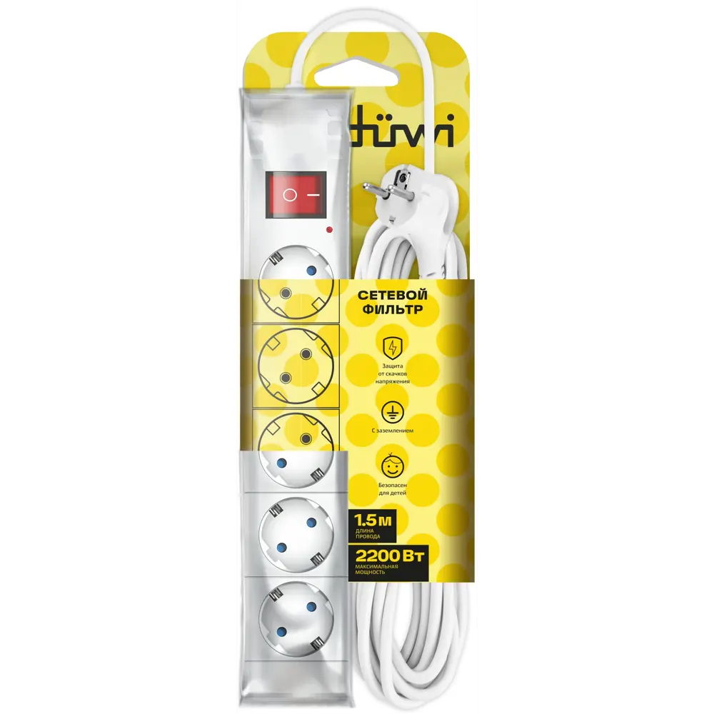 Сетевой фильтр Duwi DSP-02 5 розеток 1.5 м цвет белый Santreyd STLM-2122190 - Вид №3