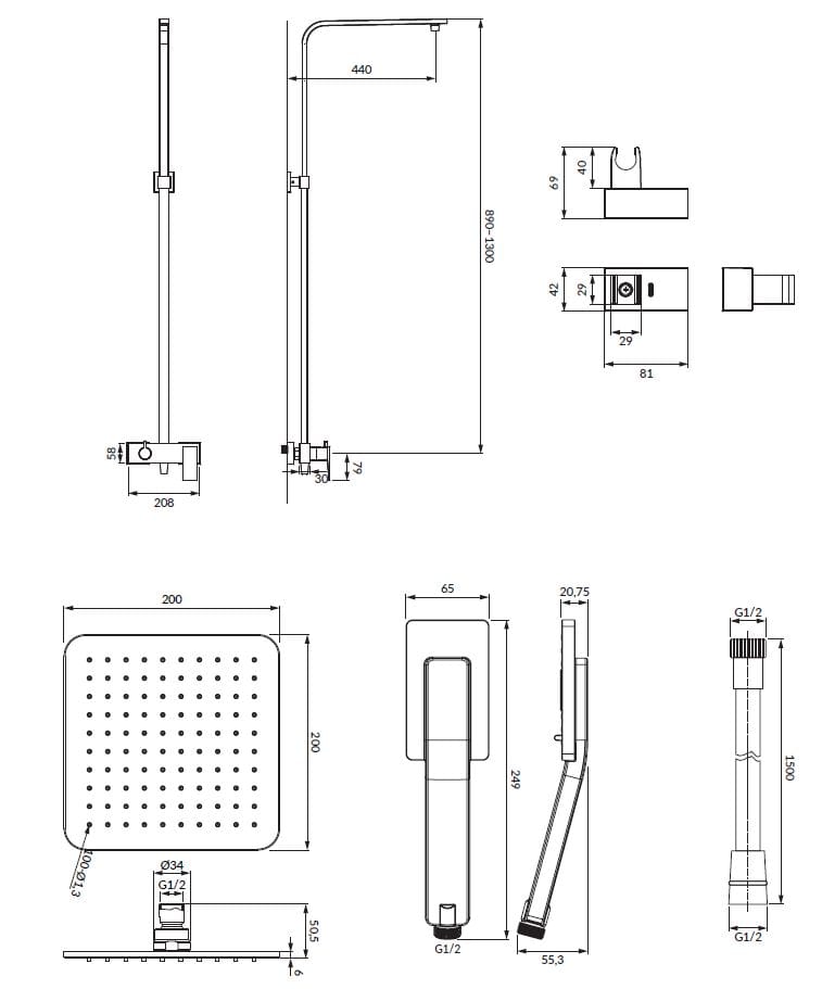 Настенная душевая колонна с душем и ручным душем OMNIRES Парма ARCH-00076976 - Вид №1