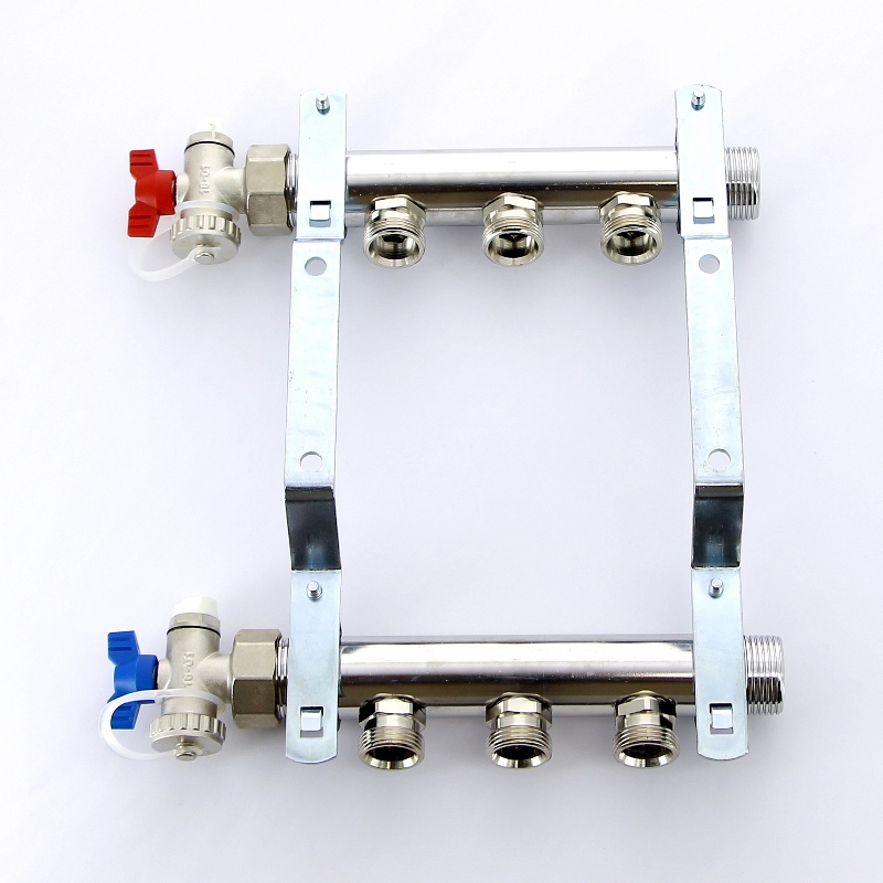 Коллекторная группа из нержавеющей стали с воздухоотводчиком REHAU 1"х3/4" 3 вых HLV 110204 - Вид №4
