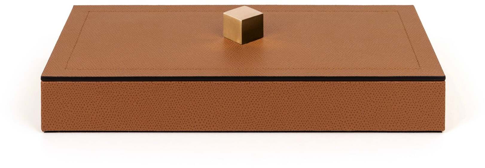 Kate Box - 27X15XH4,5 см / металлическая отделка_сатинированная латунь / зерненая кожа_кремовый