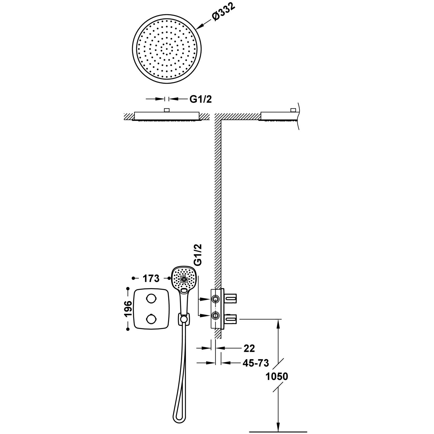 Комплект 2-ходовых скрытых термостатических кранов Therm-box Therm-box для душа-21725005 TRES Thermostatic - Вид №1