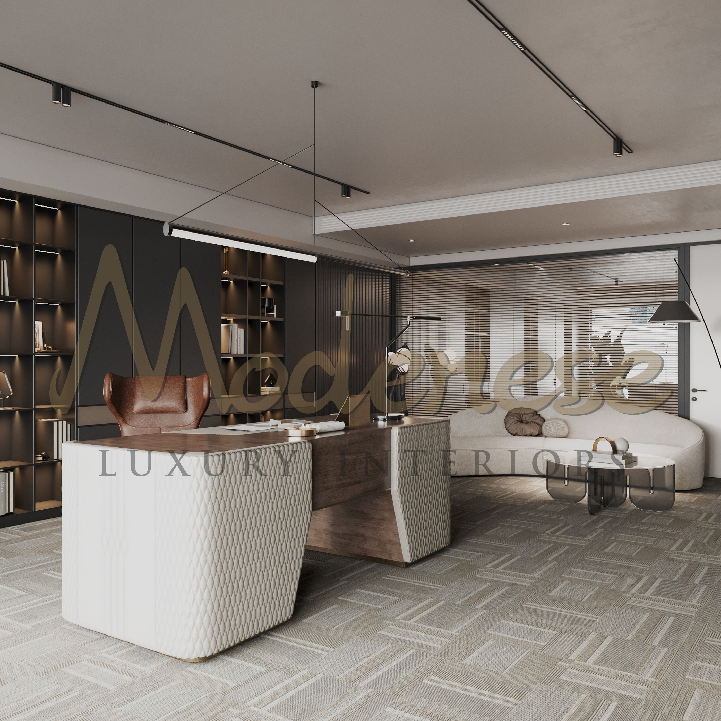 Кожаный деревянный исполнительный стол с ящиками Modenese Luxury Interiors LEATHER ARCH-00057187 - Вид №5