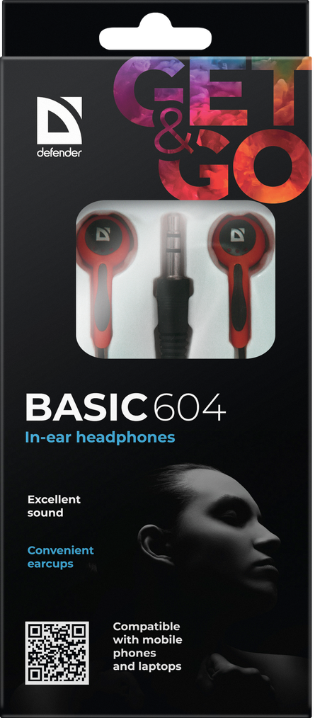 63605 наушники вставки basic 604 черный + красный Defender Santreyd  - Вид №2