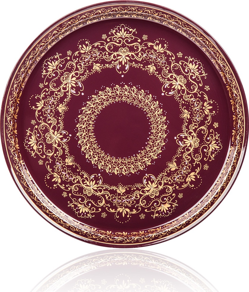 10618066 Жостовская фабрика декоративной росписи Поднос 30см НХПР "В саду" Сталь 