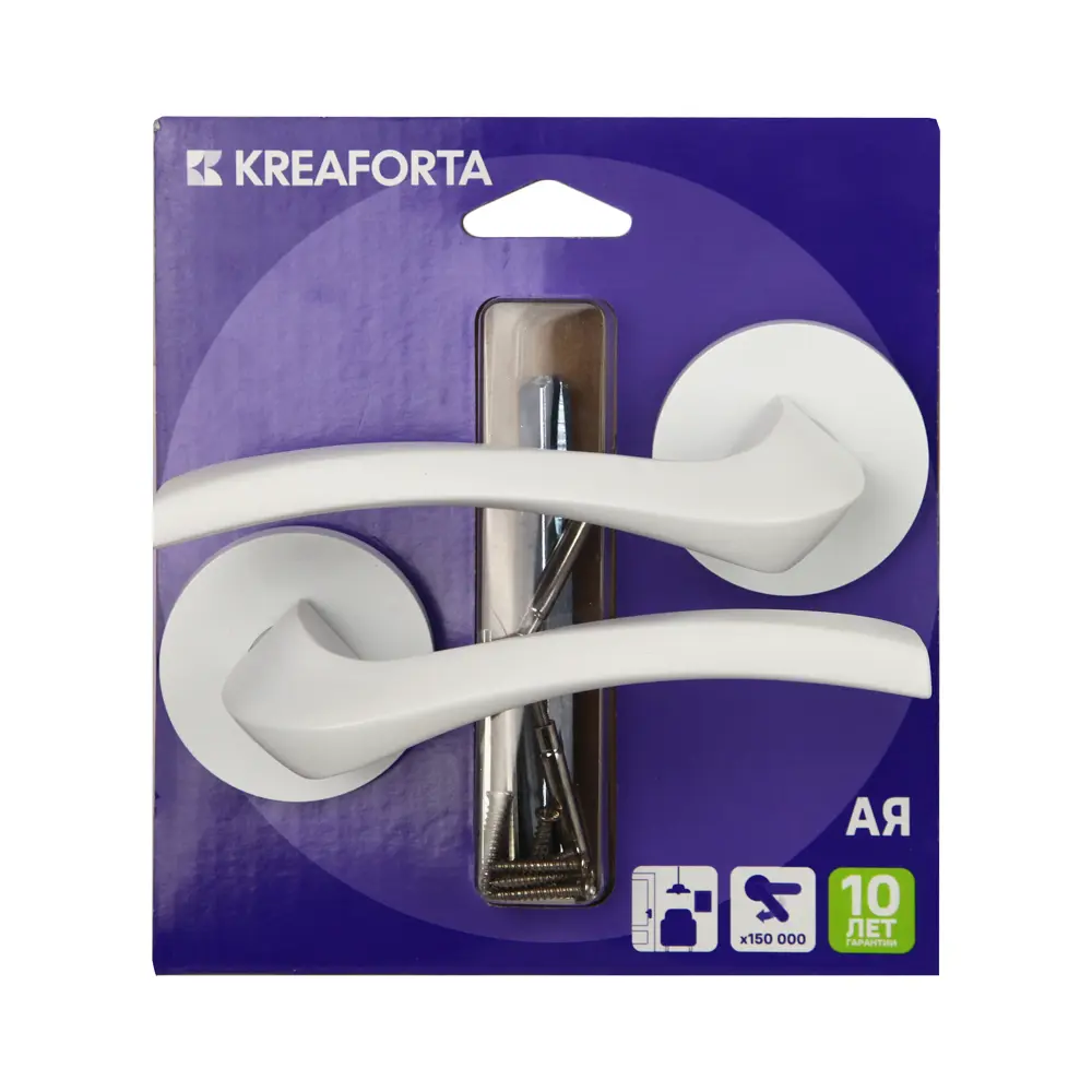 Дверная ручка на розетке KREAFORTA Ая без запирания цвет белый 89450129 STLM-2006347  - Вид №3