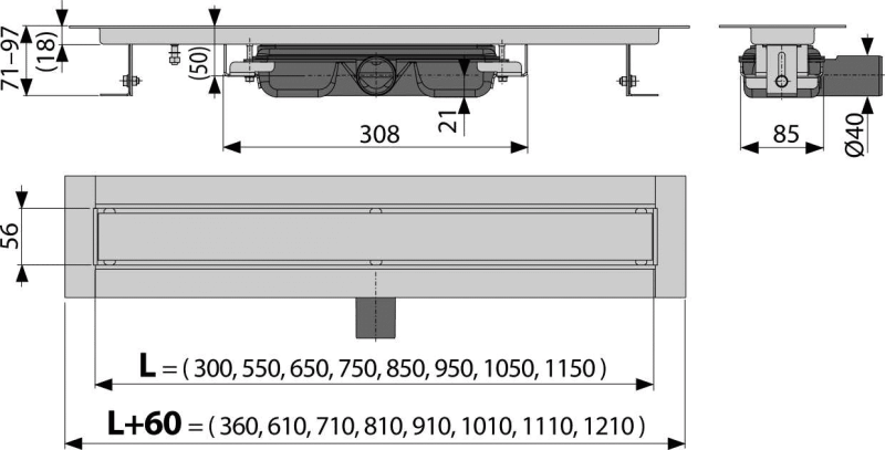 Водоотводящий желоб без порогами с решеткой под кладку плитки ALCAPLAST APZ15MARBLE - Вид №1