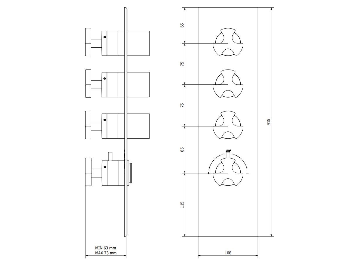 Термостатический смеситель для душа с 4 отверстиями IB Aqua ARCH-00010356 - Вид №3