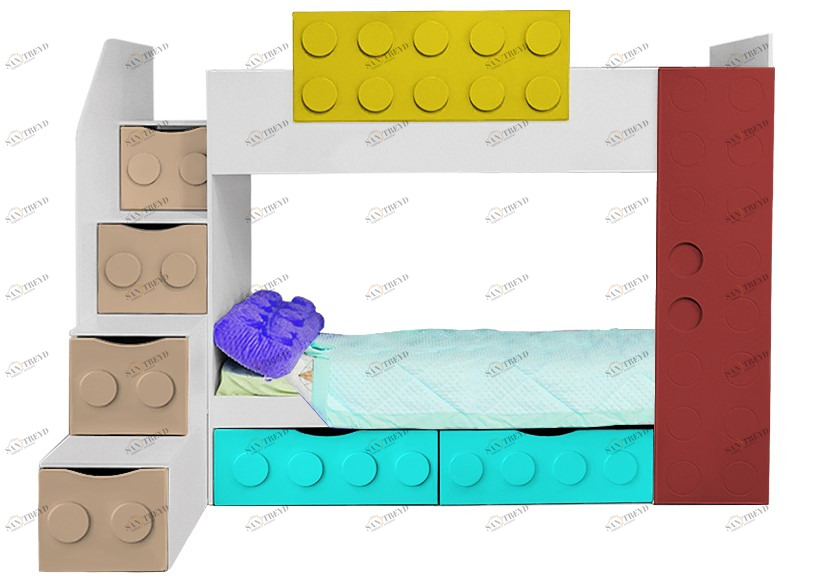 Кровать подростковая двухъярусная с 2 ящиками левая "Леголенд" МАНДАРИН ЛЕГОЛЕНД 178717 Разноцветный;белый;бежевый Santreyd 