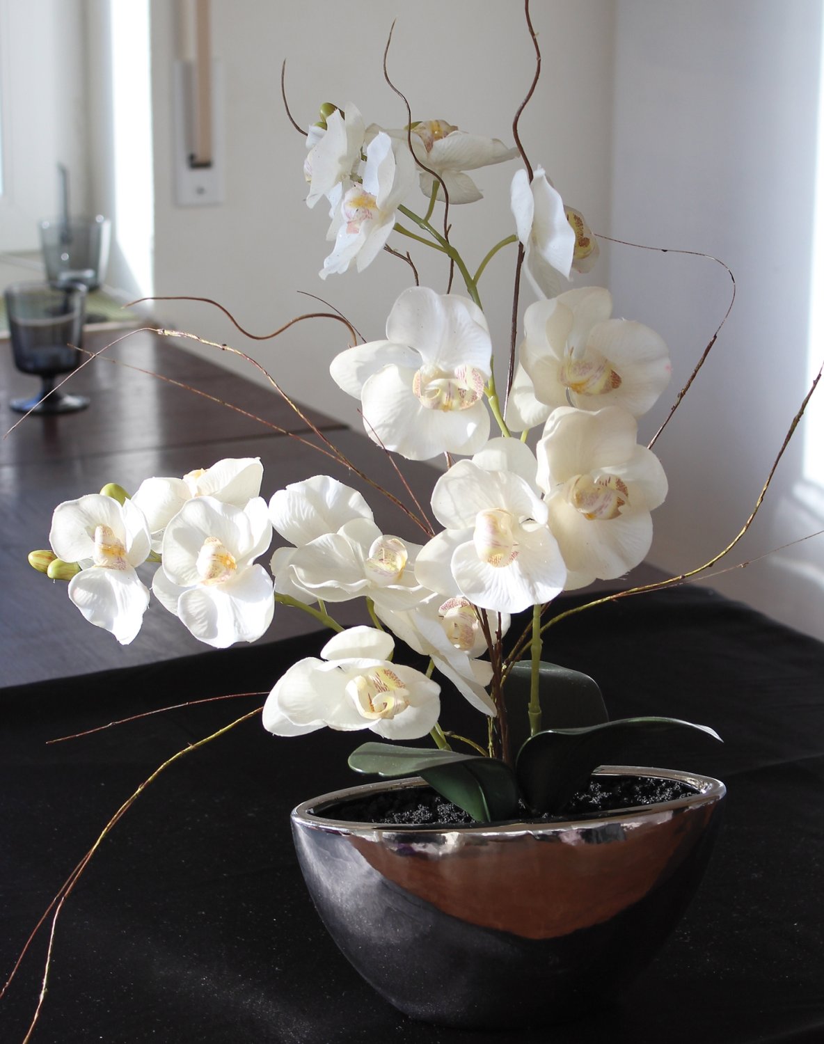 2625 778 a3 Искусственная орхидея Phalaenopsis, 2-х кратная, в керамическом горшке, 54 см, real touch, бежево-белая H-andreas  - Вид №7