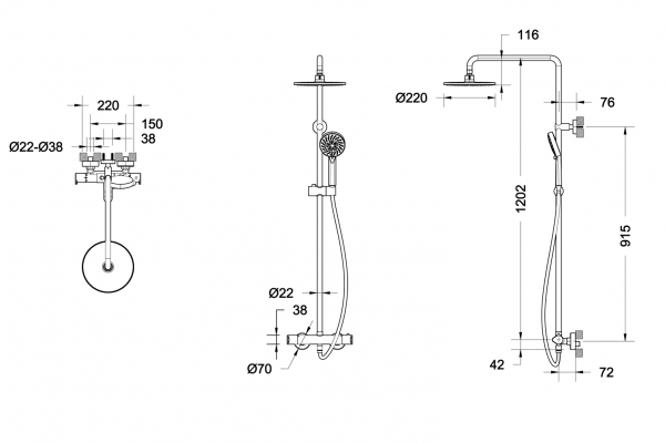 Душевая колонна с термостатическим смесителем для душа и верхним душем WATERFALL F939114C-A2-RUS bravat - Вид №4