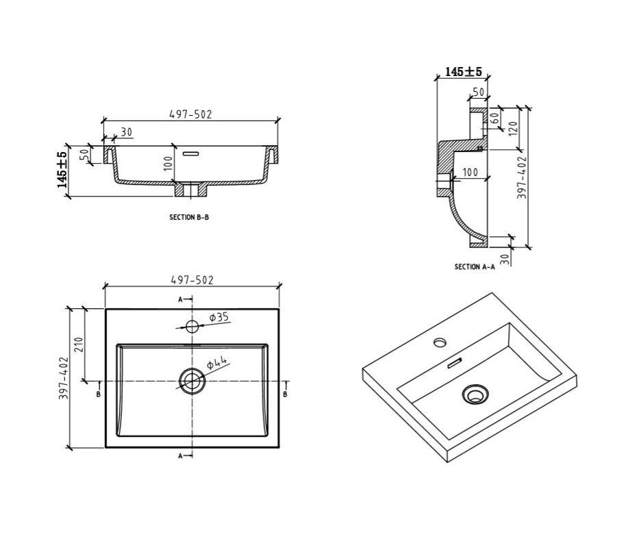 Мебель для ванной BelBagno PIETRA MINI-500AS-BL  - Вид №3
