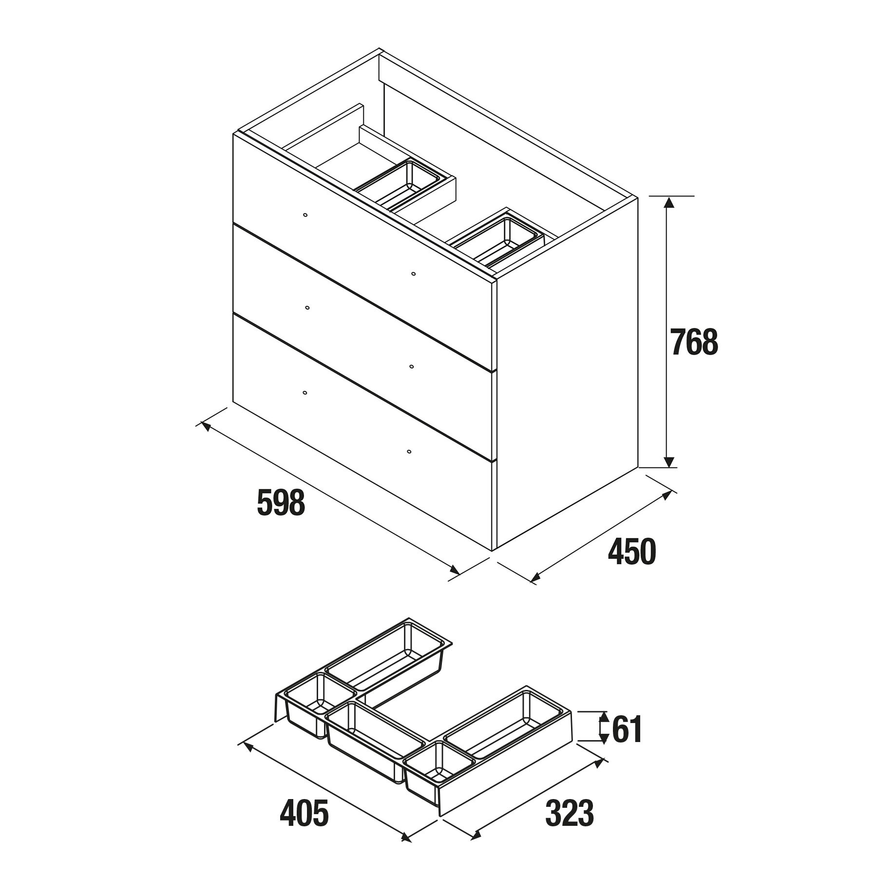 23241 SALGAR Мебель для умывальника FUSSION CHROME 600 3 ящика GLOSS GREY 598 x 868 x 450 мм Глянцевый серый - Вид №2