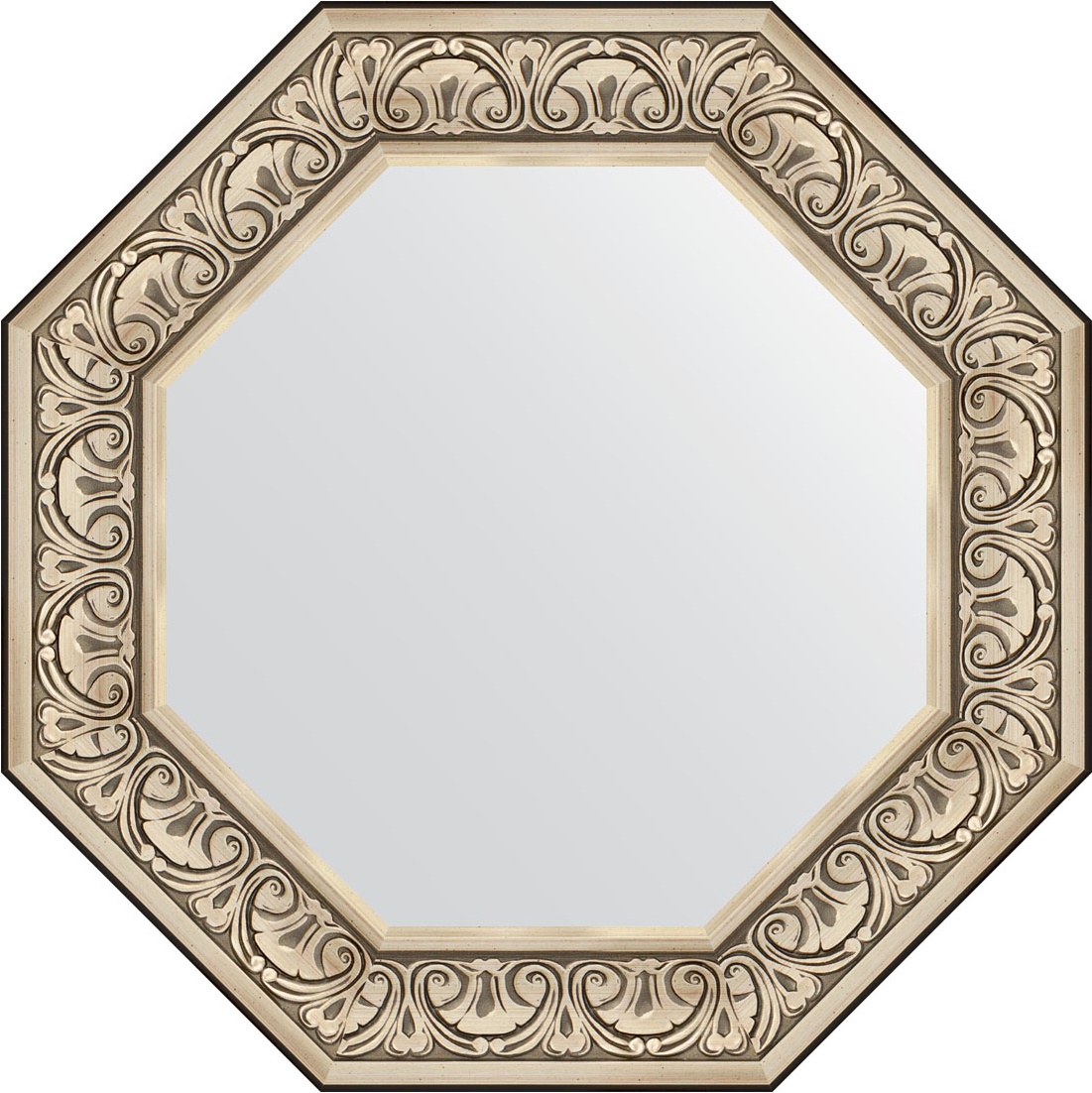 BY 3848 Зеркало в багетной раме - барокко серебро 106 mm EVOFORM Octagon