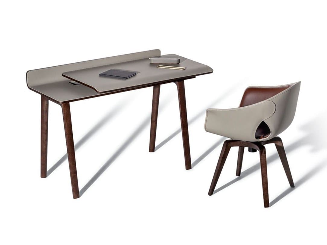 Письменный стол из массива дерева и кожаная столешница Poltrona Frau офис-системы управления ARCH-00153217 - Вид №5