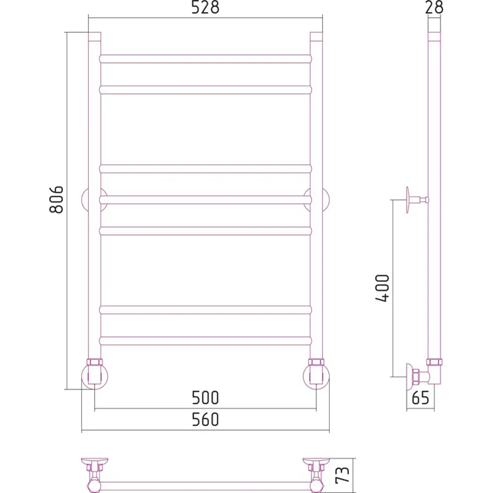 СУНЕРЖА Водяной полотенцесушитель ВПС-18 хром 50×80 см 17156001 STLM-0007591 - Вид №2