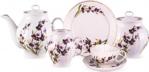 10631348 Дулевский фарфор Сервиз чайный 6/21 "Белый лебедь" "Лаванда" Фарфор