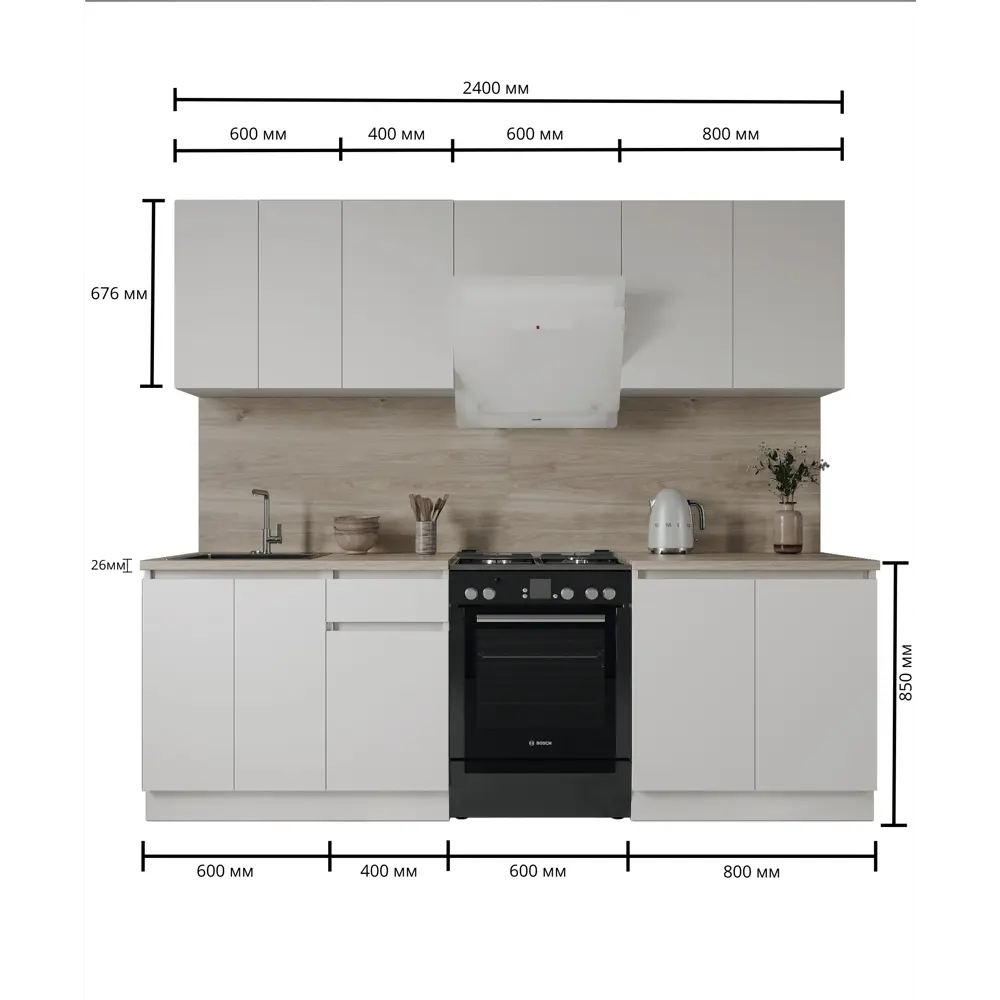Кухонный гарнитур «Миус» 240x60 см ЛДСП цвет белый 89432596 STLM-2092789 Santreyd