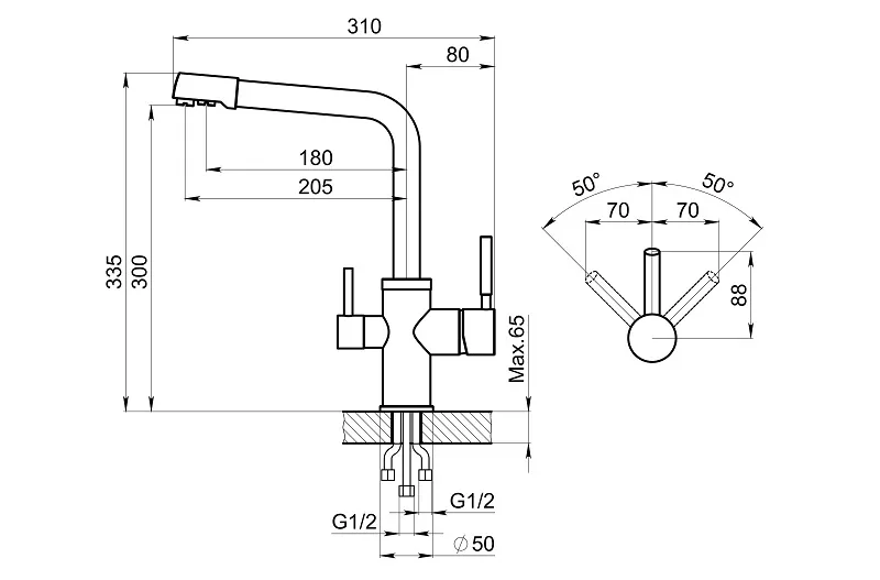 3015, XРОМ/БАЗАЛЬТ, СМЕСИТЕЛЬ КУХОННЫЙ GRANULA 3015-ST127 - Вид №2
