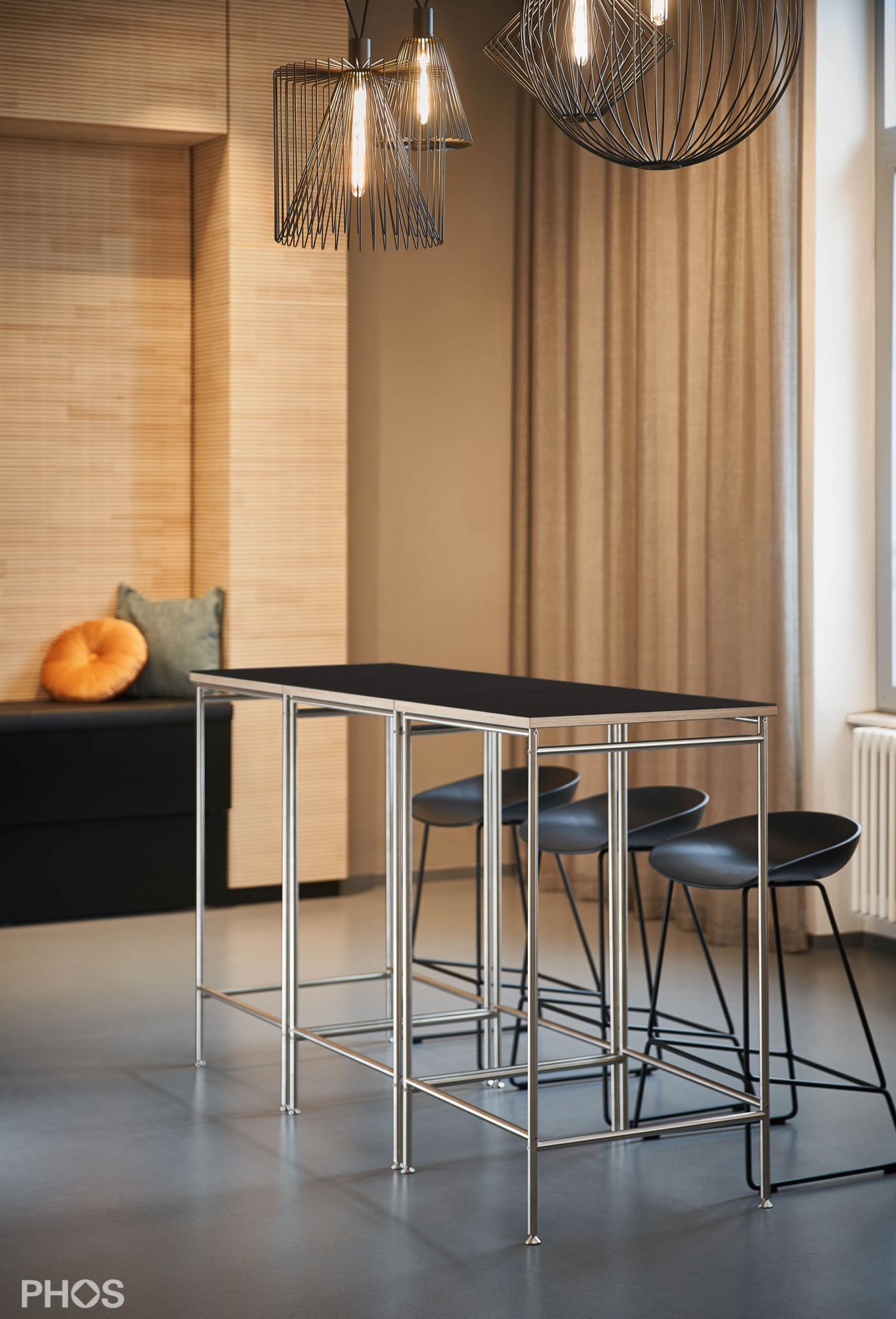 KATI-T1-60x60-MS Стол Karlsruhe - барный стол t1 с черной столешницей - 60 x 60 x 105 см. PHOS  - Вид №2