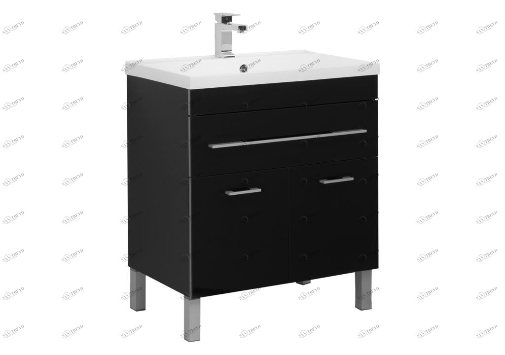Тумба с раковиной Aquanet Верона NEW 75 черный (напольная 1 ящик 2 дверцы) 0018270700204118