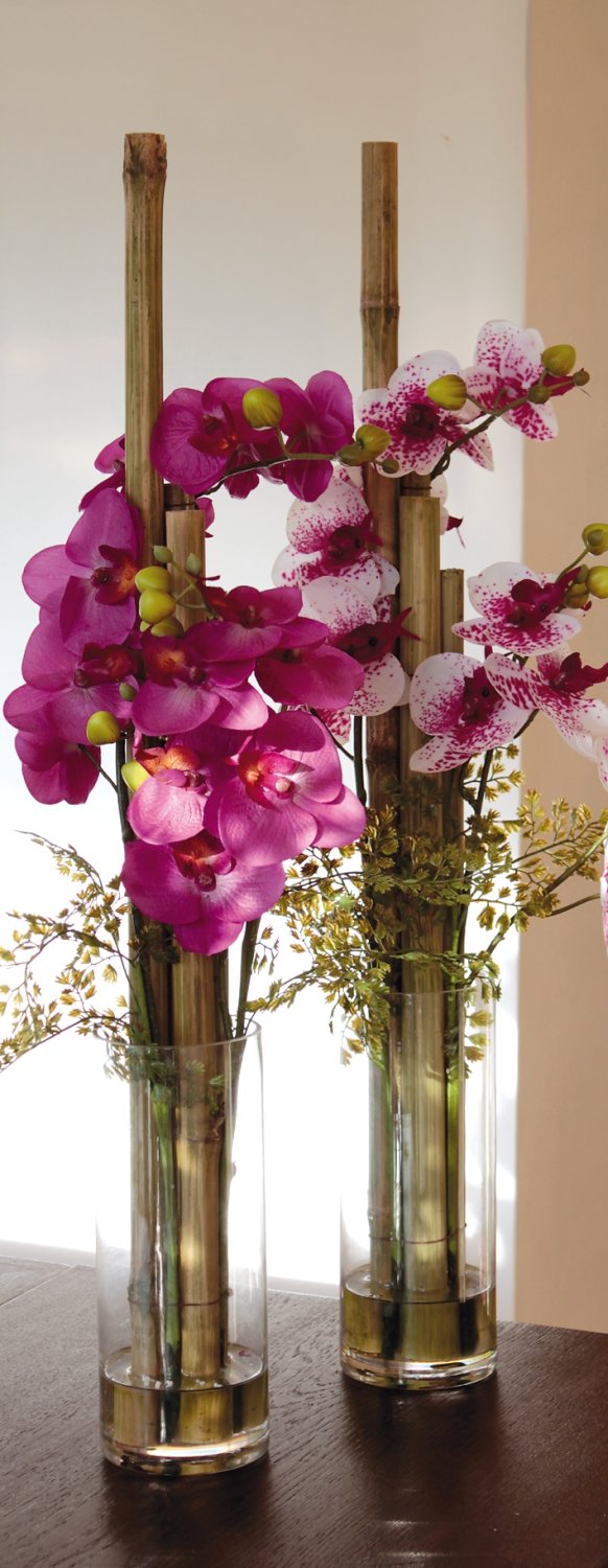 2767 490 a3 Пластиковая орхидея Phalaenopsis & bamboo в стеклянном горшке, 76 см, красно-черная H-andreas  - Вид №1